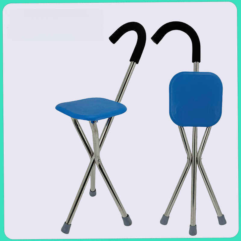 Cane Stool Thickened Stainless Steel Elderly Outdoor Travel Cane Chair、walking aid、walking cane、tongkat orang tua、tongkat lipat、tongkat 4 kaki、Foldable walking stick for elderly、tongkat kaki 4、拐杖椅子 & ** &