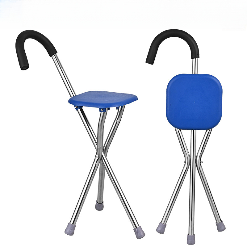 Cane Stool Thickened Stainless Steel Elderly Outdoor Travel Cane Chair 、walking aid、walking cane、tongkat orang tua、tongkat lipat、tongkat 4 kaki、Foldable walking stick for elderly、tongkat kaki 4、拐杖椅子* &&&