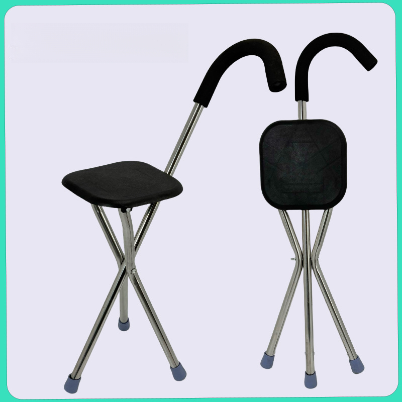 Cane Stool Thickened Stainless Steel Elderly Outdoor Travel Cane Chair、walking aid、walking cane、tongkat orang tua、tongkat lipat、tongkat 4 kaki、Foldable walking stick for elderly、tongkat kaki 4、拐杖椅子-- **