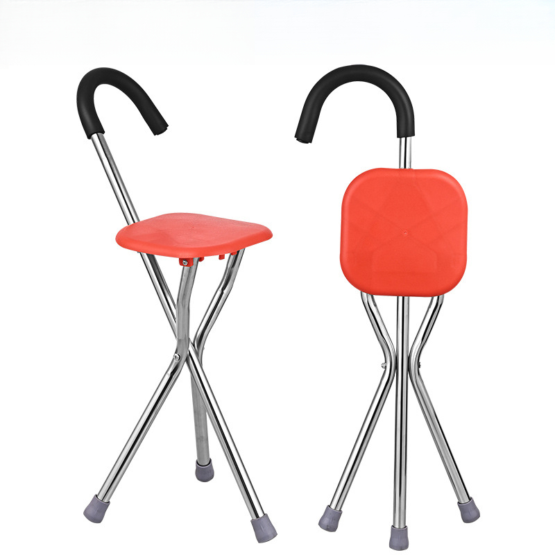 Cane Stool Thickened Stainless Steel Elderly Outdoor Travel Cane Chair 、walking aid、walking cane、tongkat orang tua、tongkat lipat、tongkat 4 kaki、Foldable walking stick for elderly、tongkat kaki 4、拐杖椅子& ***