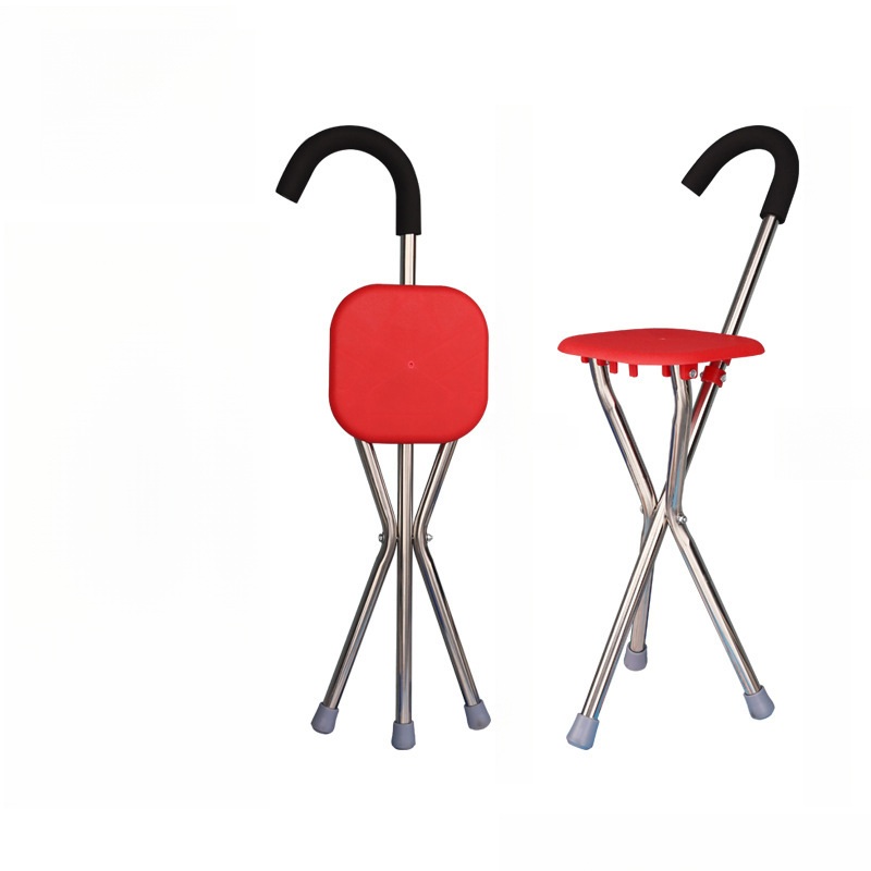 Cane Stool Thickened Stainless Steel Elderly Outdoor Travel Cane Chair、walking aid、walking cane、tongkat orang tua、tongkat lipat、tongkat 4 kaki、Foldable walking stick for elderly、tongkat kaki 4、拐杖椅子- &- &