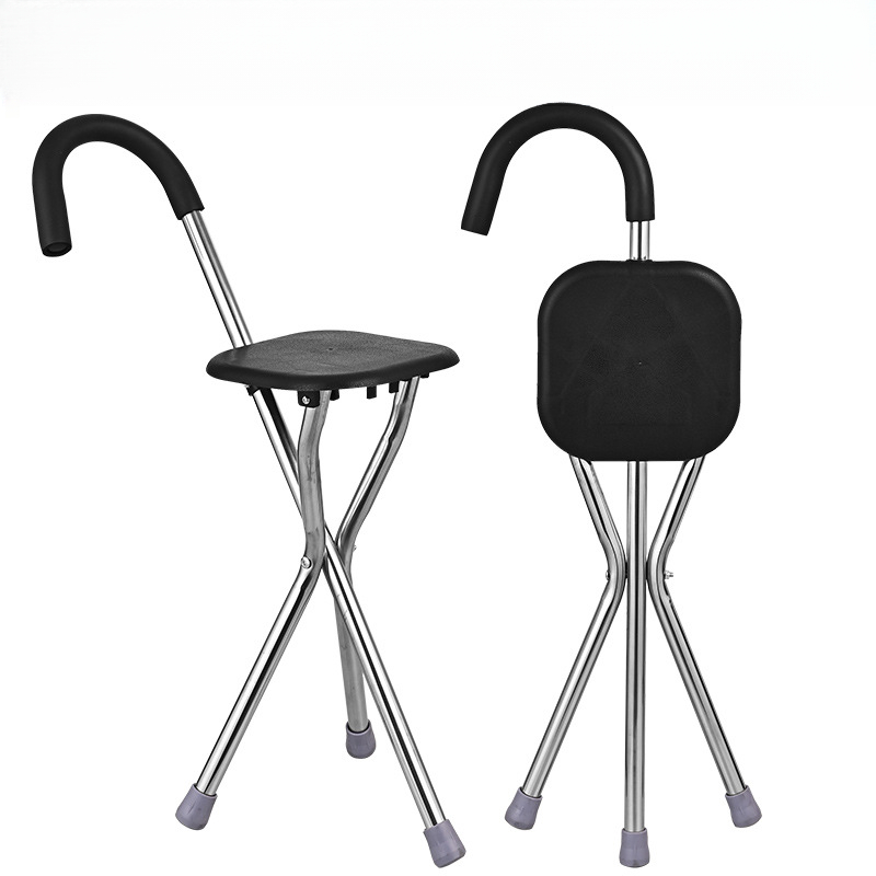 Cane Stool Thickened Stainless Steel Elderly Outdoor Travel Cane Chair、walking aid、walking cane、tongkat orang tua、tongkat lipat、tongkat 4 kaki、Foldable walking stick for elderly、tongkat kaki 4、拐杖椅子 & * & *