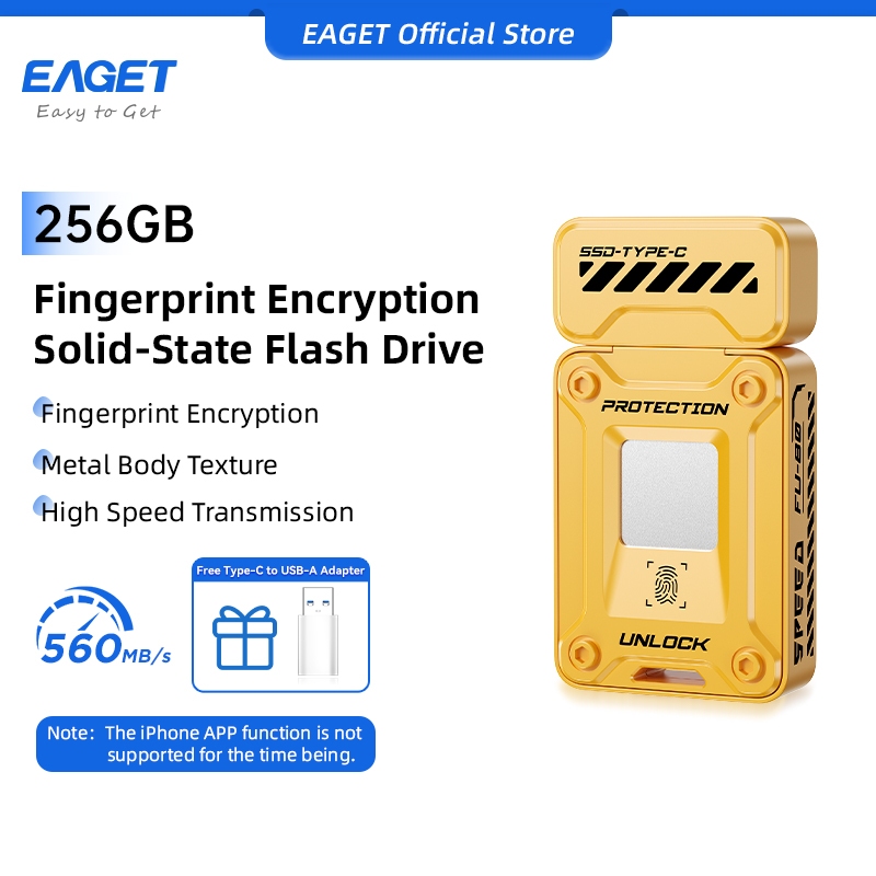 EAGET FU80 5Gbps Solid State Flash Drive With Fingerprint Encryption (128GB/256GB)