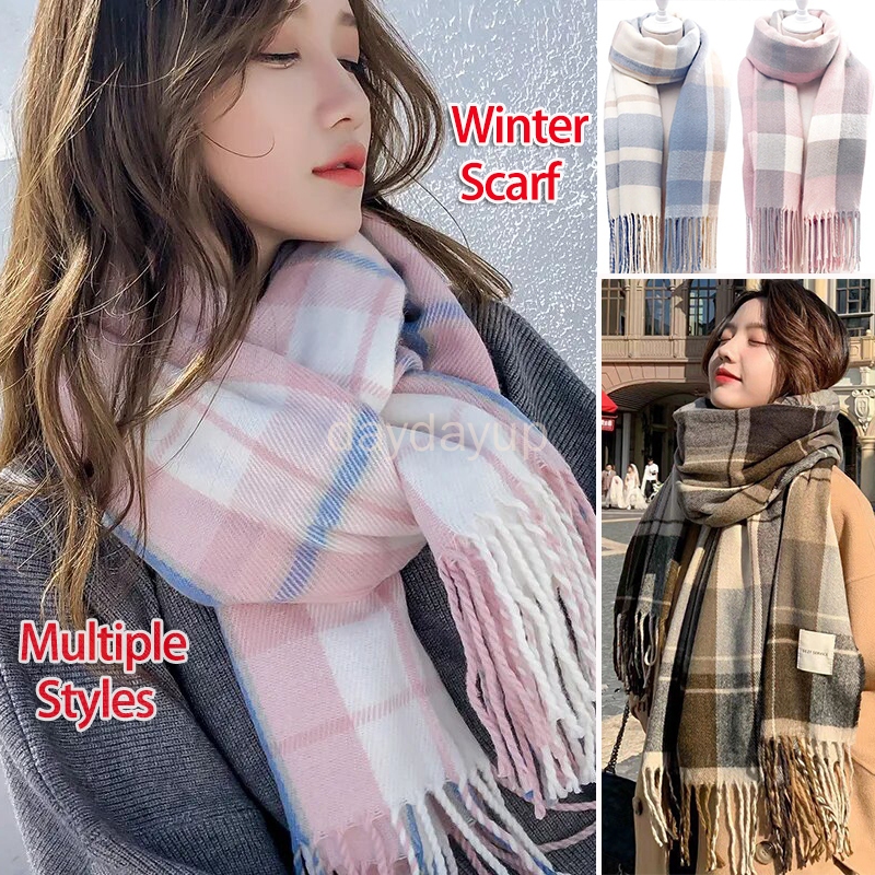 Scarf Women's Winter Korean Version New Student Plaid Woolen Imitation Cashmere Shawl Winter Women's Thickened Neck