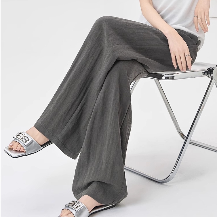 Hot Sales Ice Silk Fabric Wide Leg Pants Casual Pants Korean Style High Waist Straight Loose Pants