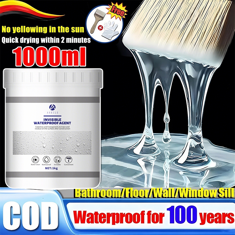 【Malay Stock】Waterproof Glue 1000ml Transparent Waterproof Coating Invisible Gam Kalis Air Bathroom Waterproof Strong bonding 屋頂 防水 補漏 防水胶