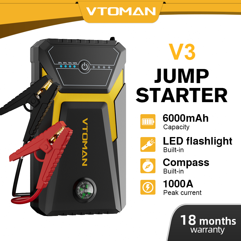 VTOMAN V3 Jump Starter For Car Jump Starter Boost Pack and Jumper CablesLED Lights