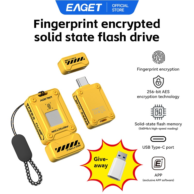 EAGET FU80 5Gbps Solid State Flash Drive With Fingerprint Encryption (128GB/256GB)