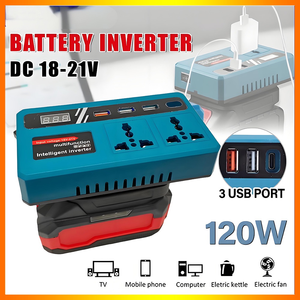 Fast Ship⚡portable Inverter 20V to DC220V USB/TYPE-C 200W Outlet Smart Transformer  Adapter Suitable for Makita batteries