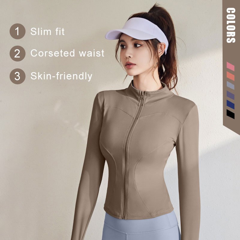 FUYOGI Sport Jacket Women Yoga Tops Zipper Long Sleeve Tight Fitness Running Gym Workout