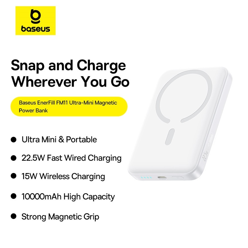 【CCC Certified】Baseus EnerFill FM11 Ultra-Mini Magnetic Power Bank 10000mAh 15W Wireless Charging 22.5W Wired Charge For Phones Compact