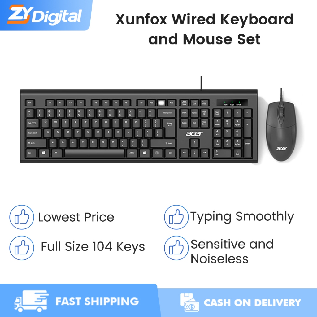 Acer Wired Keyboard and Mouse Combo Full Size 104 Keys Plug and Play Office Windows