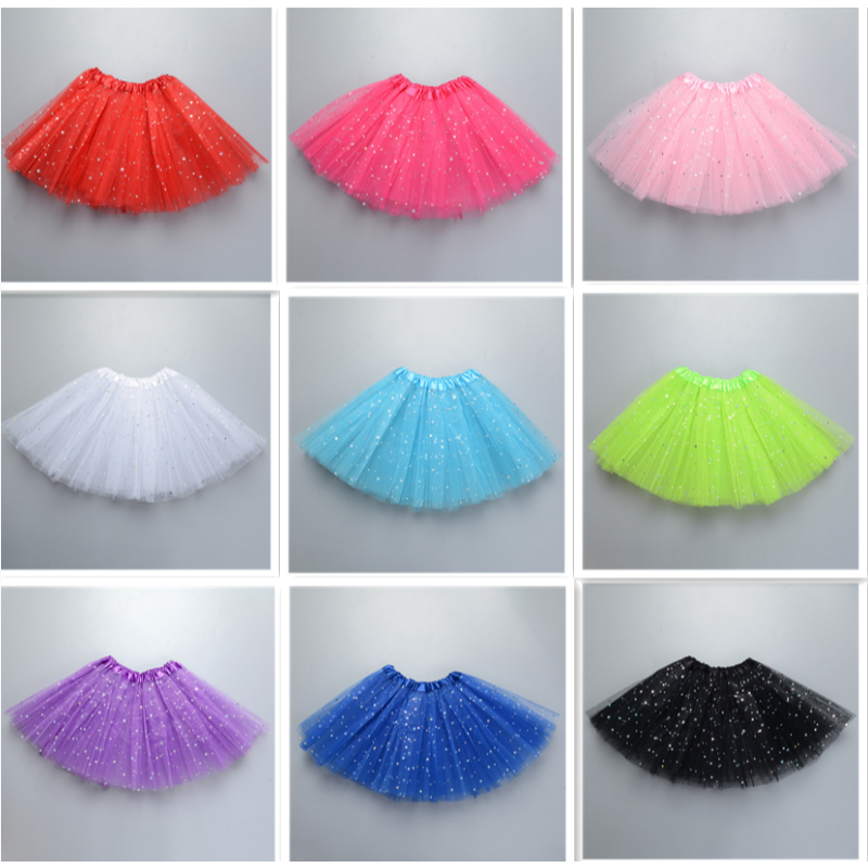 30cm Fashion Tulle Sequins Princess Tutu Skirt Children Gauze Skirts Ballet Gymnastics Dancing Stage Performance Elastic Dress