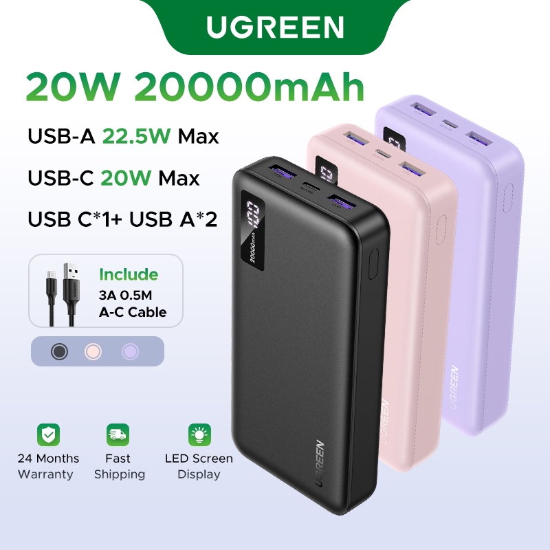 UGREEN 20000mAh 22.5W Power Bank Fast Charging Portable Charger LED Digital Display 3 Devices Simultaneous Charge Compatible with iPhone 18 Pro Max, Samsung S24, Xiaomi 15