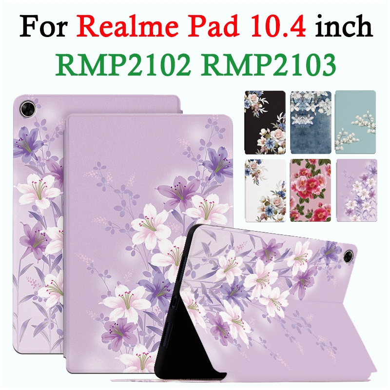 For Realme Pad 10.4 inch RMP2102 RMP2103 Fashion Flowers Tablet Case High Quality PU Leather Non-slip Stand Flip Cover casing