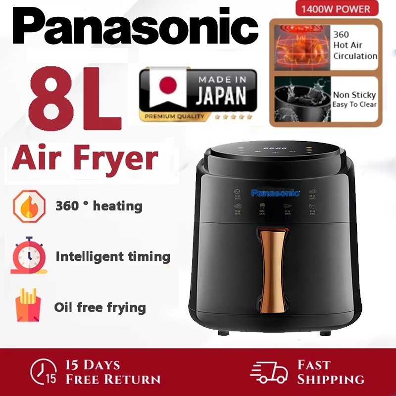 【Free packaging】Panasonic Air Fryer (8L) Large Capacity, No-Fry Multi-Function Mini Oven with Hot Air Circulation, 1400W Touchscreen, Oil-Free, Smokeless