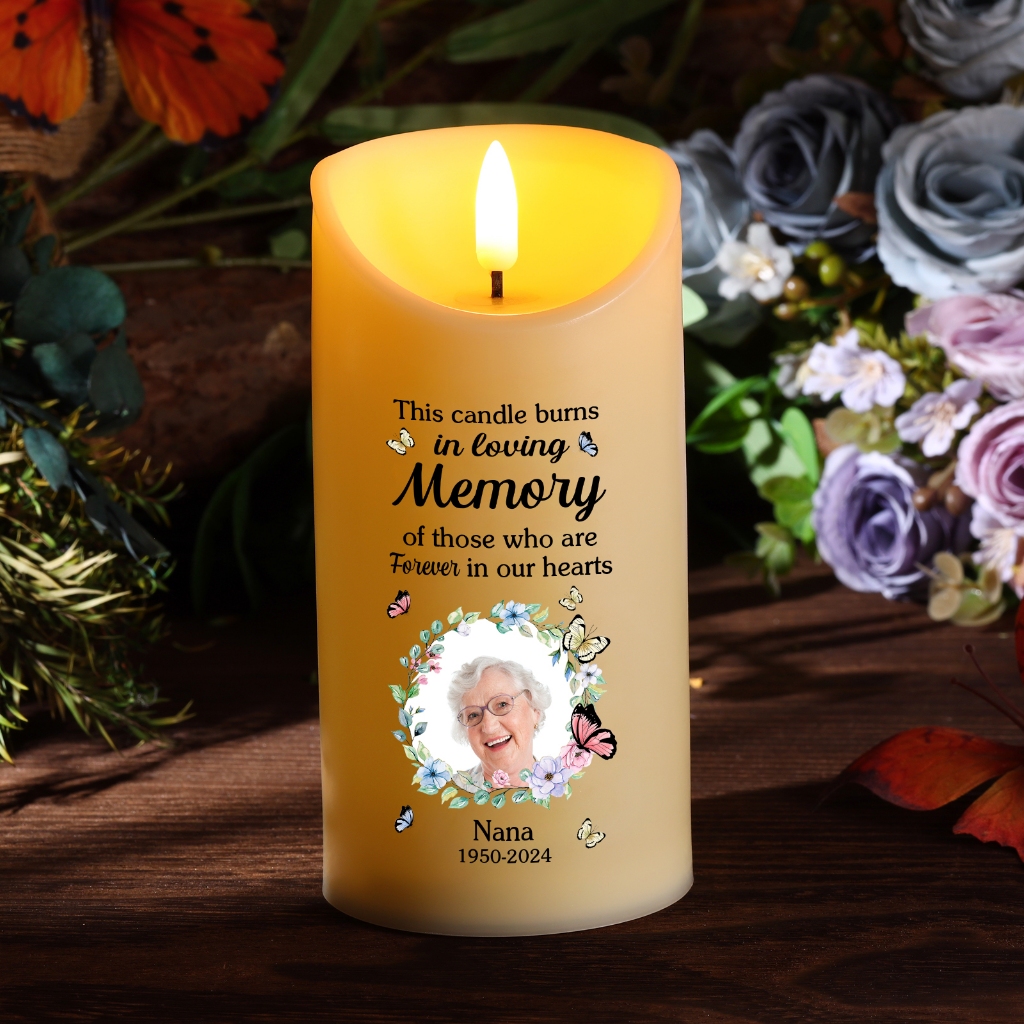 Memorial LED Candle with Custom Photo Personalized Sympathy Gift Christmas Remembrance for Family Pasko Tribute