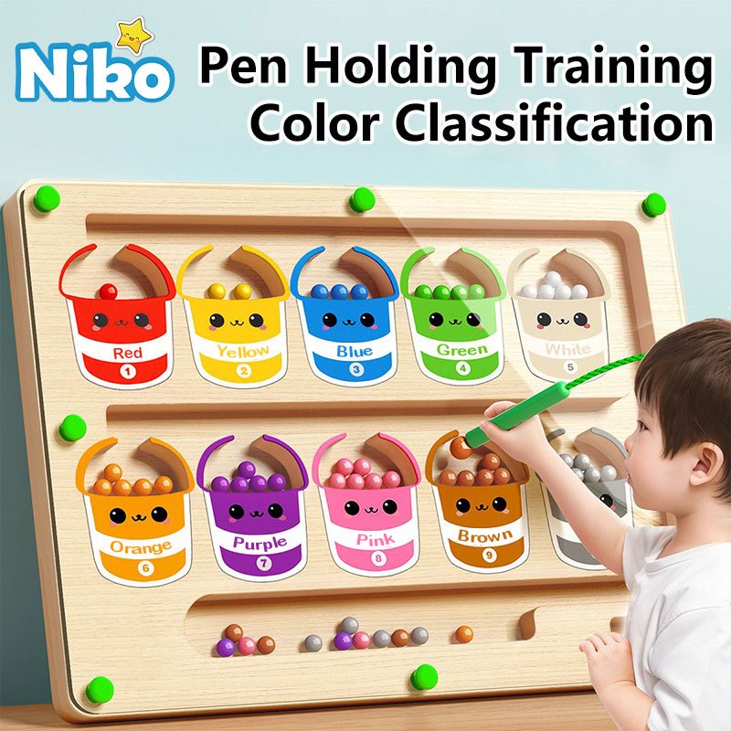 NIKO Early Education Toys Magnetic Number Color Sorting Maze Board Puzzle Wooden Toy Magnetic Toy For Kids Boys Girls Gifts