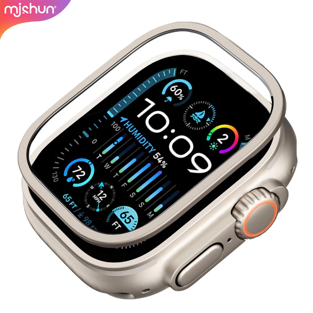 [READY STOCK] MJSHUN Titanium Alloy Frame Tempered Glass Film for Apple Watch Ultra3/2/1 9H Tempered Glass Anti Scratch HD Screen Protector for iWatch 49mm