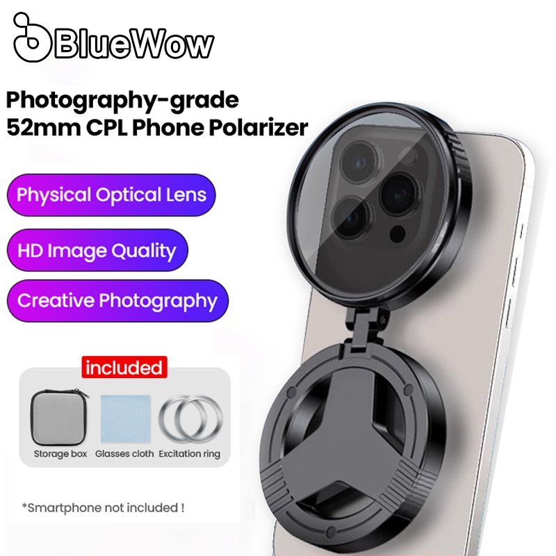 BlueWow TH-300 Magnetic Phone CPL Filter 52mm Black Polarizer Lens Anti-Glare Reflection Reduction HD Photography Clip-on Mobile Camera Accessory