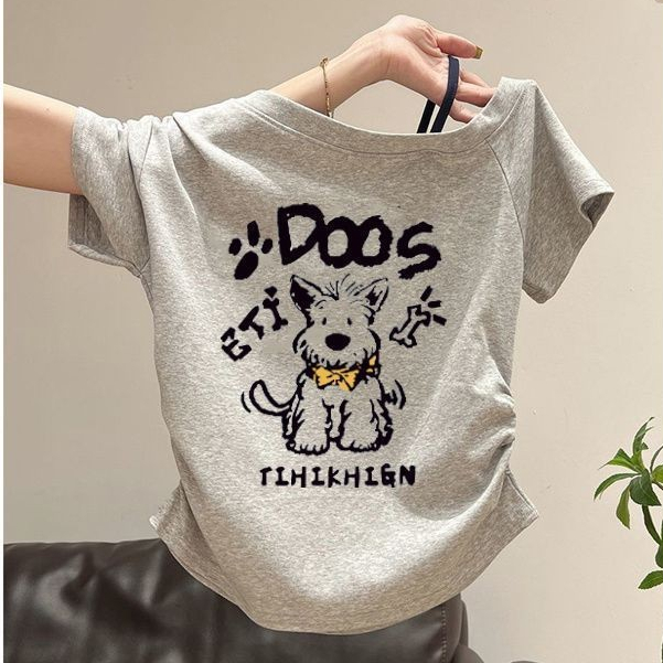 【WJZ】Korean style women's versatile off-the-shoulder short-sleeved T-shirt【PDD30】