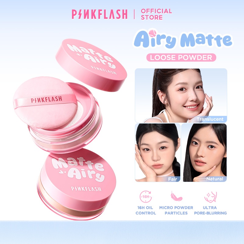 【New Packing】PINKFLASH Airy Matte Loose Powder 16H Oil Control Micro Powder Particles Ultra Pore-Blurring