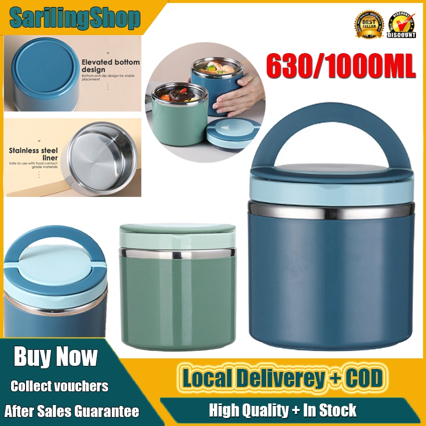 ⭐️Local Stock⭐️ 630/1000ML Portable Stainless Steel Breakfast Cup Soup Bowl Thermos Storage Box Sealed Bento Box With Handle Rice Box Glass Cold Storage