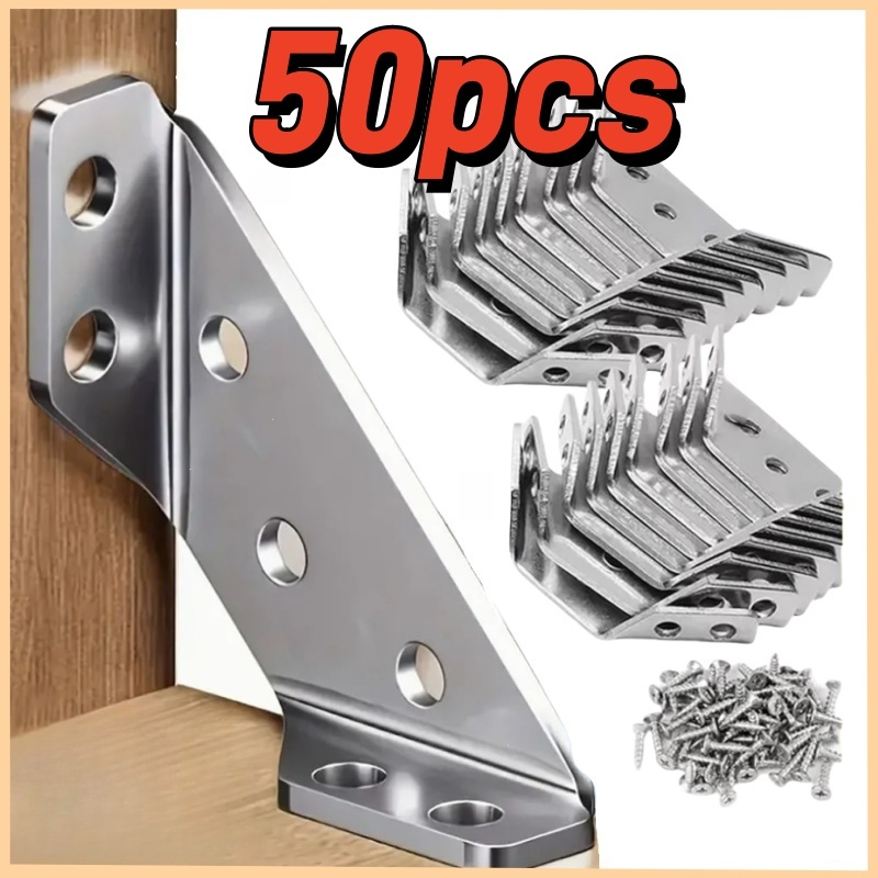 50PCS Corner Connector  Furniture Corner Braces Universal Stainless Steel L Brackets/ For Wood Metal Shelves Tables Cabinets Use