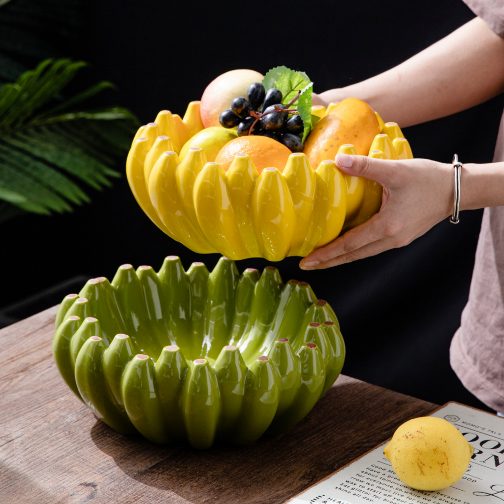HongDian Peralatan makan keramik,lukisan bawah glasir,mangkuk sup berbentuk pisang keramik tiruan,bentuk pisang yang lucu,mangkuk buah berkapasiti besar,mudah dibersihkan,boleh digunakan dalam mikrofon,oven,mesin pencuci piring.Ceramic tableware,soup bowl