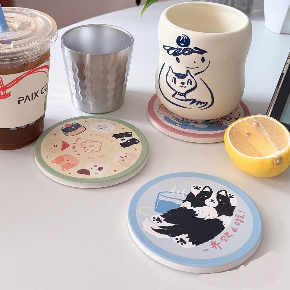 Free Personalization Absorbent Ceramic Coaster, Heat Resistant Water Absorbing Round Cup Mat Custom Logo Text Wedding Souvenir Gift