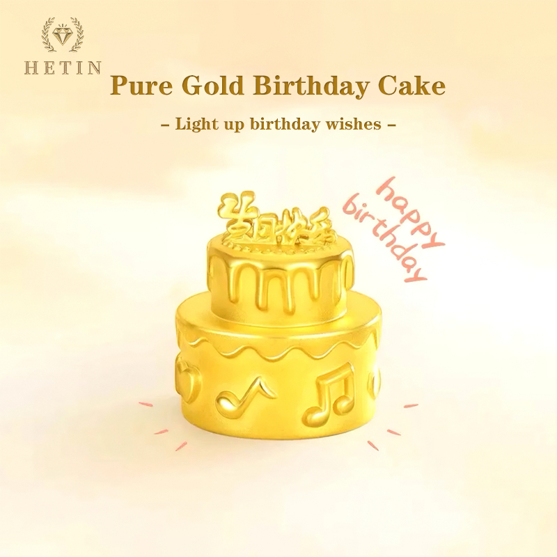 【HETIN】999 1.25g Gold Bar Pure Gold Birthday Cake Charm Solid Gold 24K&hellip;