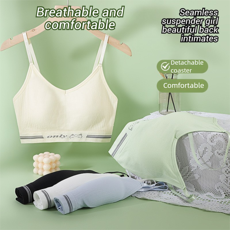 Beautiful Cartoon Bear Back Wrap Sling with Chest Pad Anti-Slip Sports Bra for Girls tube top seamless bra bra non wire Vest bra small bra girl training bra sport bra kids girls bra bra teenager girl 女童 背心 发育期 少女内衣 singlet budak