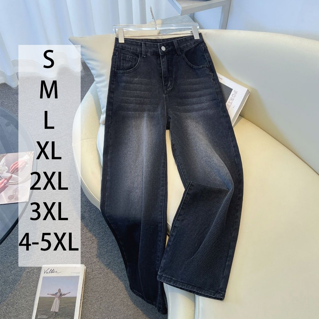 Pants Long jeans Wide-Leg 牛仔裤 长裤 straight-leg casual pantsHigh-Waist Loose Baggy Fit Denim Jeans Blue Black Sizes HOT S-5XL