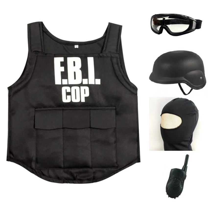 5pcs/set Kids Police Costume FBI Agent Bulletproof Vest Outfits Police Cosplay Costume