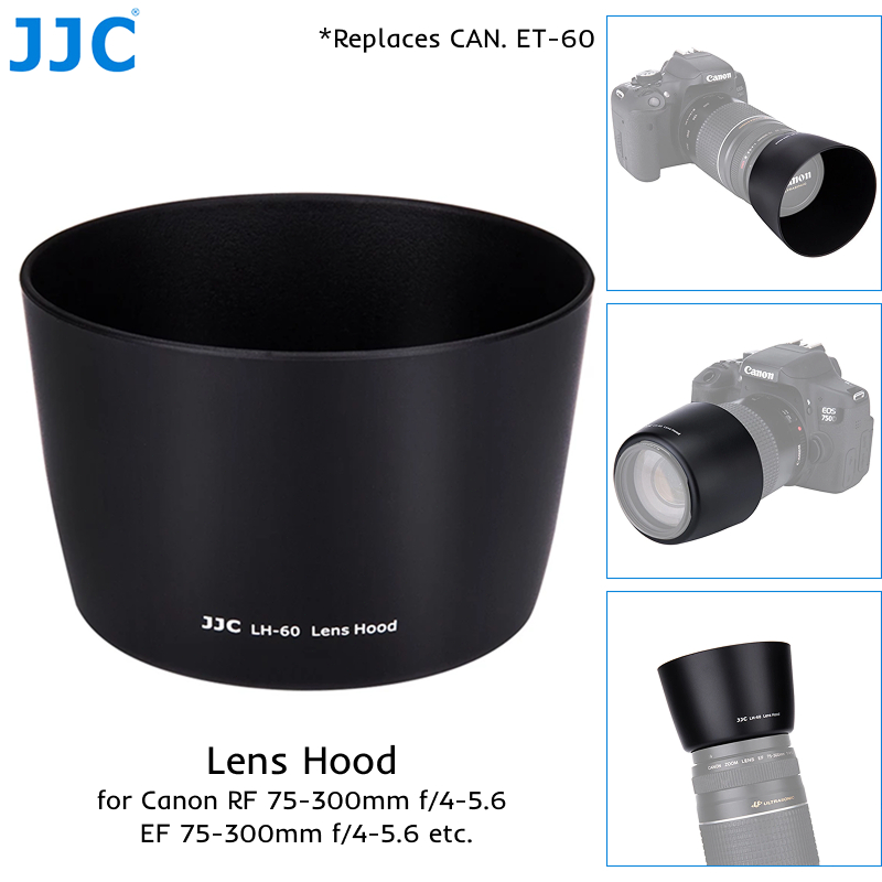 JJC ET-60 Lens Hood for Canon RF 75-300mm F4-5.6 or EF 75-300mm F4-5.6 USM or EF 75-300mm F4-5.6 III USM or EF 90-300mm F4.5-5.6 USM or EF-S 55-250mm F4.5-5.6 IS II Camera Lens