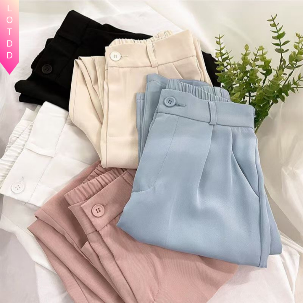 LOTDD [ready stock in Malaysia] Women casual pants women korean style seluar slack wanita New straight suit pants women spring and summer Korean style high waist loose pants slimming casual wide-leg pants