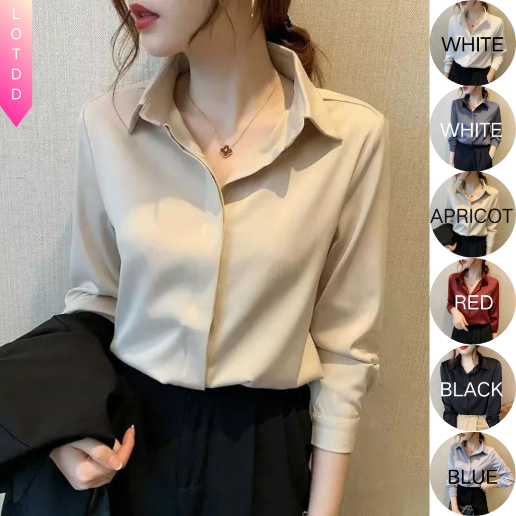 ?LOTDD?【ready stock in Malaysia】Blouse women baju perempuan kemeja perempuan Chiffon Shirt thick and solid opacitas Women's Long-Sleeved Spring and Autumn Design Sense Niche Korean Style Versatile Pro