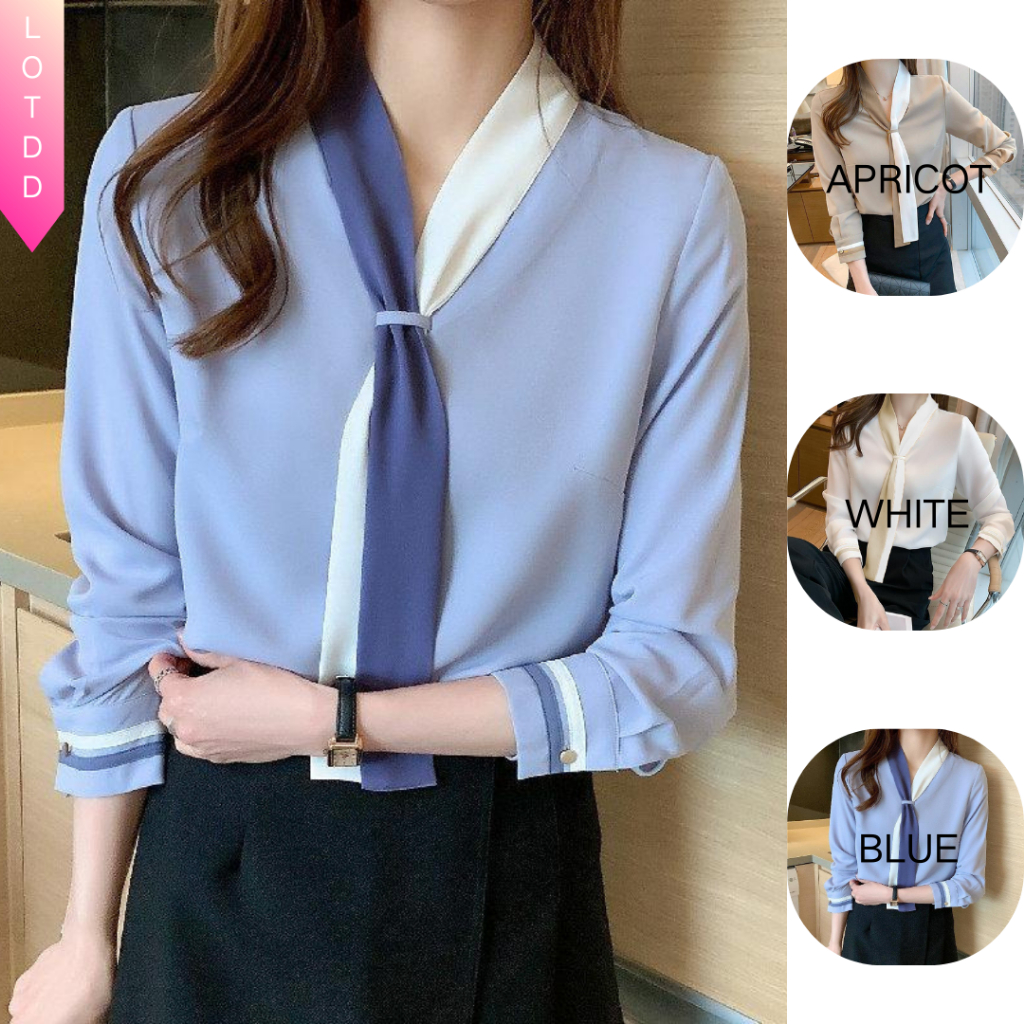 ?LOTDD? [ready stock in Malaysia] Kemeja perempuan Chiffon Blouse Korean Style office wear women baju korean style woman elegant blouse  shirt woman