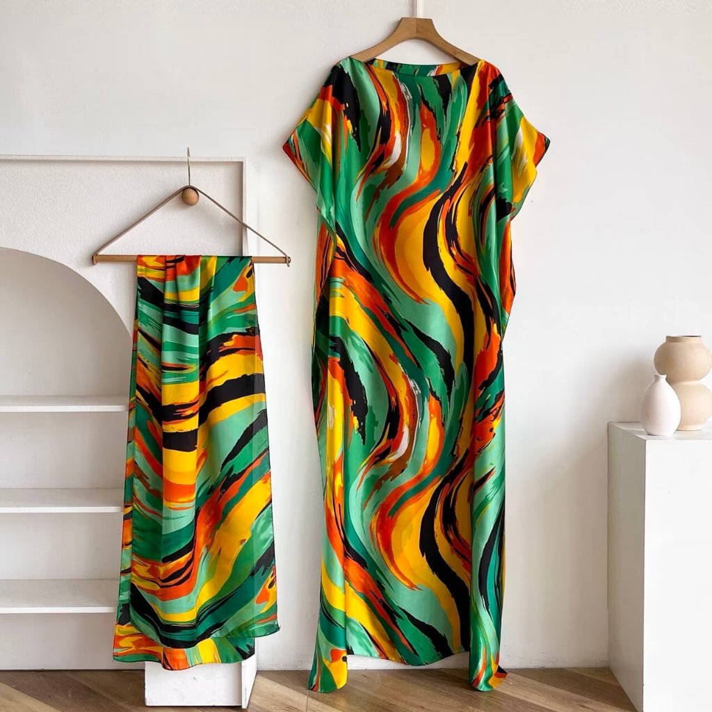 Ready Stock Muslimah Kaftan Dress Dubai Style Long Satin Silk Robe for Eid 2025 Plus Size Jubah Elegant Flowy Long Dress Modest Fashion Comfortable Luxe Fabric