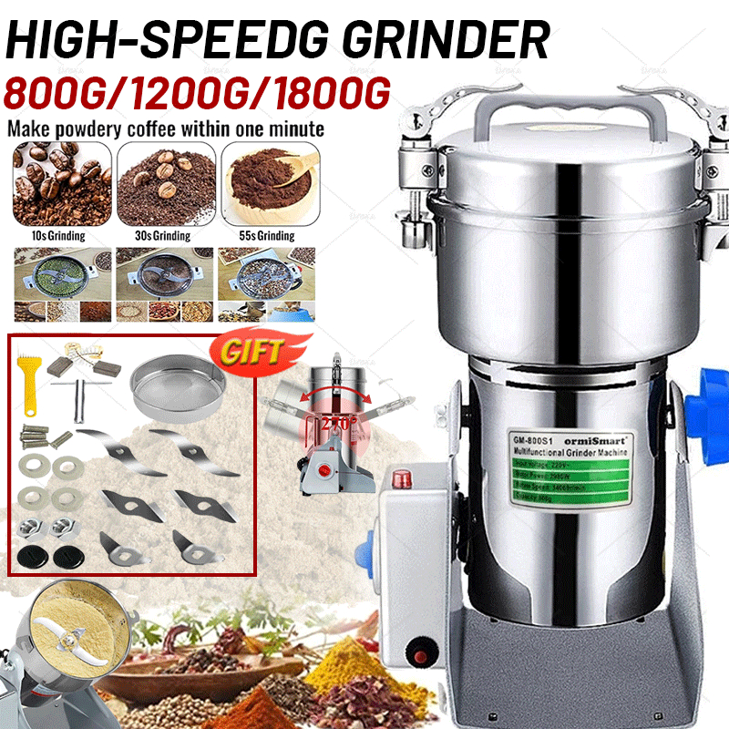 mesin pengisar kering Home Use Stainless Steel Grinder food blender 1800g / 1200g / 800g Maker Grinding Milling spice grinder Machine Strong Electric Spice Meat Food Processor Food Chopper Mixer small superfine grinder Pengisar Daging Sayur pengis