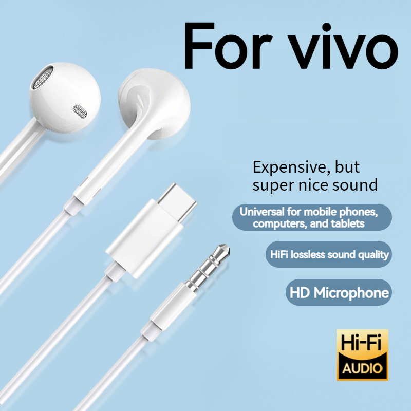 vivo-Exclusive Wired earphones type c 3.5mm with mic high quality original headphones noise cancelling earbuds microphone gaming headset