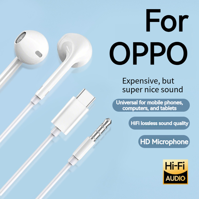 OPPO-Exclusive Wired earphones type c 3.5mm with mic high quality original headphones noise cancelling earbuds microphone gaming headset