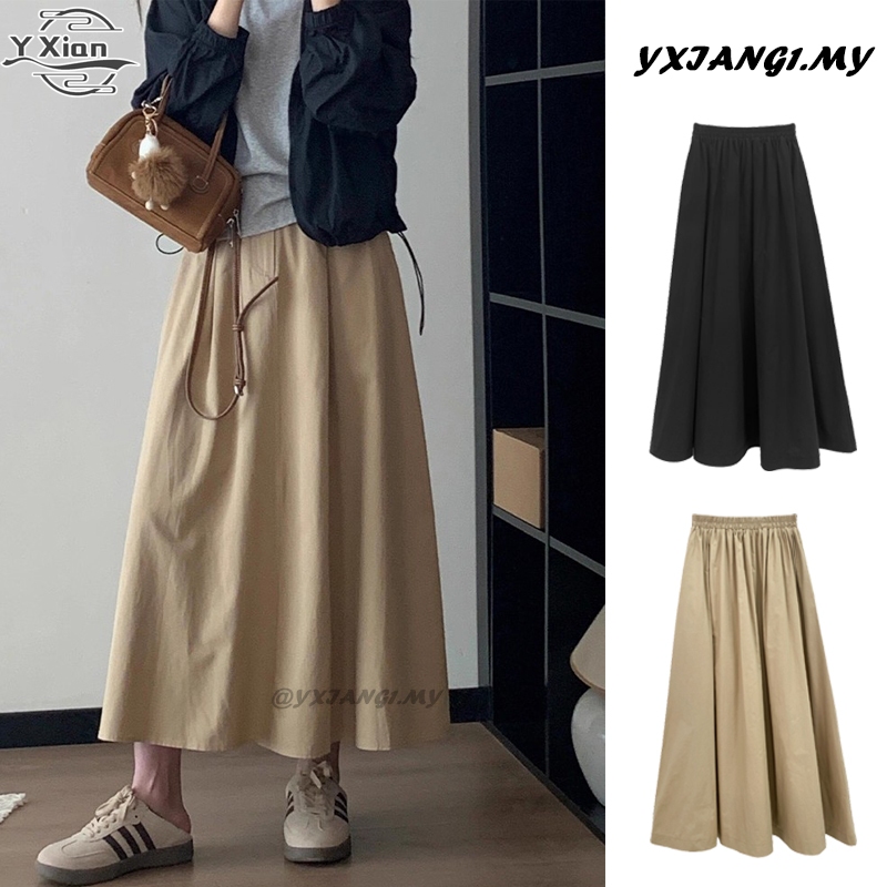 High-Quality Skirt Labuh Khakis Cotton Skirt Skirt Muslimah Loose Skirt Kembang Long Skirt Korean Style Pleated Skirt Skirt Pleated Black Midi Skirt Maxi Skirt Skirt Hitam Plus Size S-3XL
