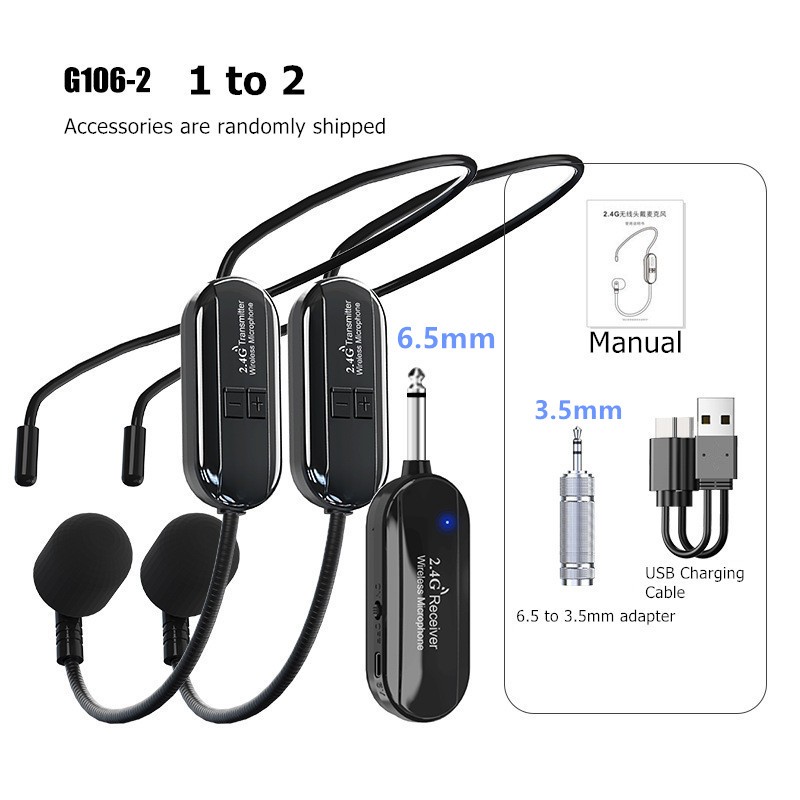 2.4G Head-Mounted Wireless Lavalier Microphone Headset for Voice Amplifier Speaker Teacher Teaching Lapel Microphones