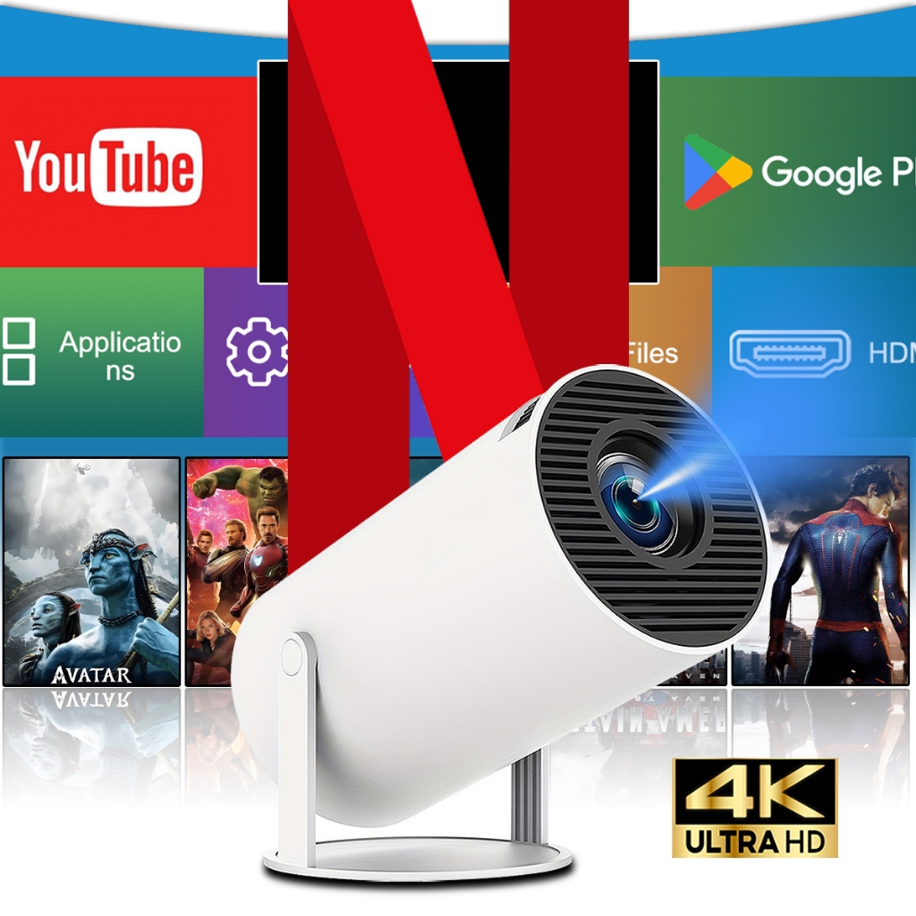 HY-300 Pro projector supports 1080p screen mirroring built-in YouTube/Netflix/Google Play Store
