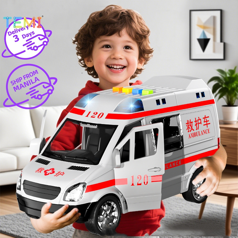 Kereta Mainan Inersia Ambulans & Polis TEMI Dengan Kesan Cahaya & Bunyi Boleh Buka Pintu Mainan Pendidikan Awal Kanak‑kanak Saiz Kecil / Besar