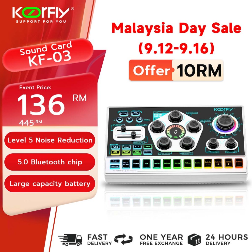 KoorFly KF03 Sound Card 48V Mixer Condenser Mic Kit Eliminate Raw Songs Custom Sounds And Lights Bluetooth Sound Card Live Recording Live Streaming