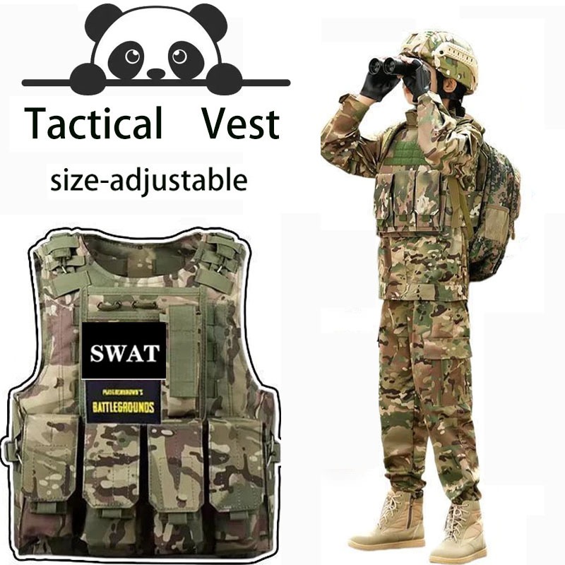 Children's Bulletproof Clothing Tactical Vest Camouflage Tactical Vest Third-Level Armor Multifunctional Combat Vest Equipment Breathable size-adjustable
