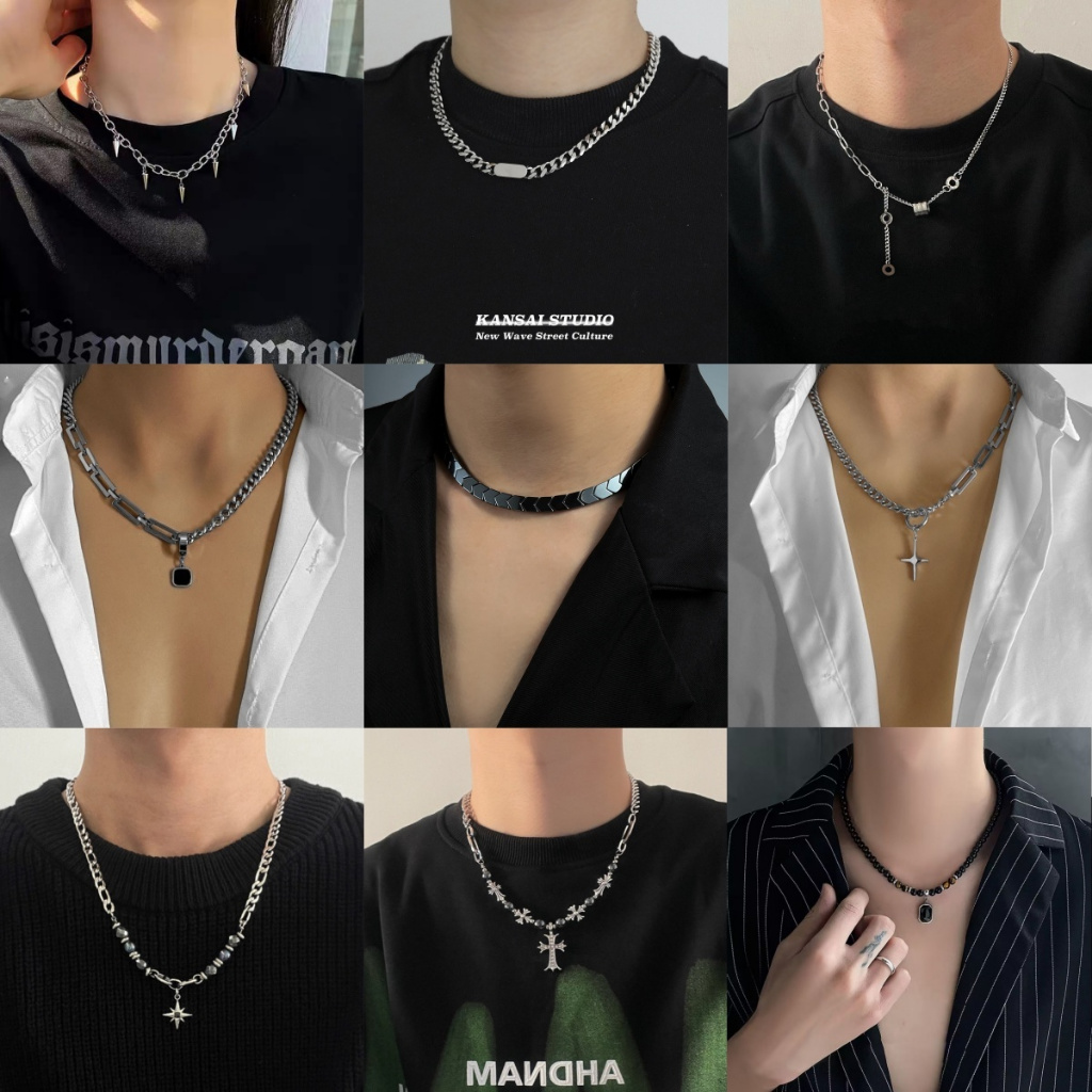 Non Tarnish Stainless Steel Men Necklace Cuba Chain Cross Ring Pendant Silver Long Necklace For Men 001