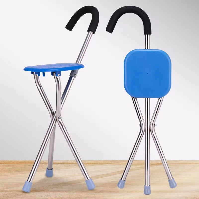 Cane Stool Thickened Stainless Steel Elderly Outdoor Travel Cane Chair、walking aid、walking cane、tongkat orang tua、tongkat lipat、tongkat 4 kaki、Foldable walking stick for elderly、tongkat kaki 4、拐杖椅子- * &&